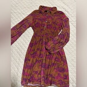 Western Brown and Purple Long Sleeve Dress